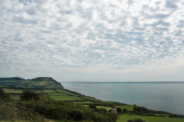 Looking across to Golden Cap from Stonebarrow Hill