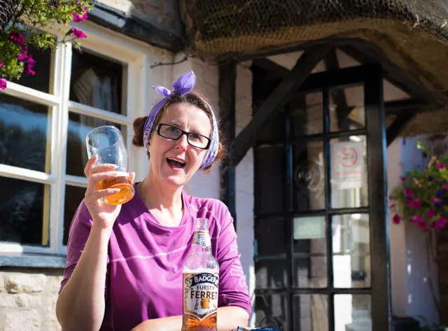 Sinking a well deserved Fursty Ferret at The Smuggler's Inn at Osmington Mills