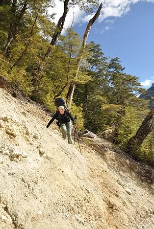 A big landslide was a bit hairy to cross with backpacks on