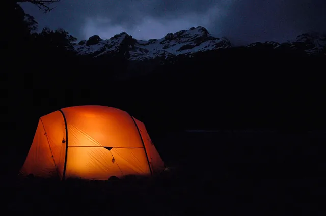 Slow shutter speed shot on a tripod with an eerie mountain backdrop behind