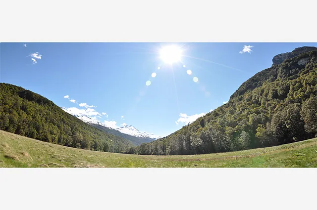 A warped panorama of one of the grassy flats on day 2