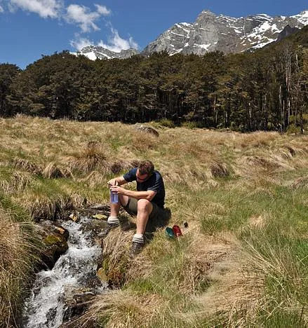 Most of the track water in NZ is safe to drink, but the DOC guide warned of Giardia in this area so we used the faithful Steripen to zap the bugs