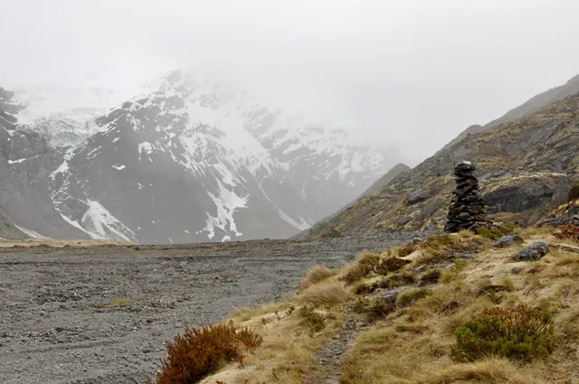 Some creative cairn building here. We carried on for about another hour, but the rain got worse and our view of the foot of the glacier was naff
