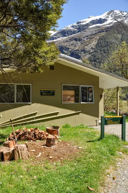 Routeburn Flats Hut. The camp site is situated a further 200m up the Route Burn