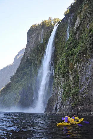 As a wakeup call, we all paddled into the base of Stirling Falls (151m) and the power of the spray was incredible