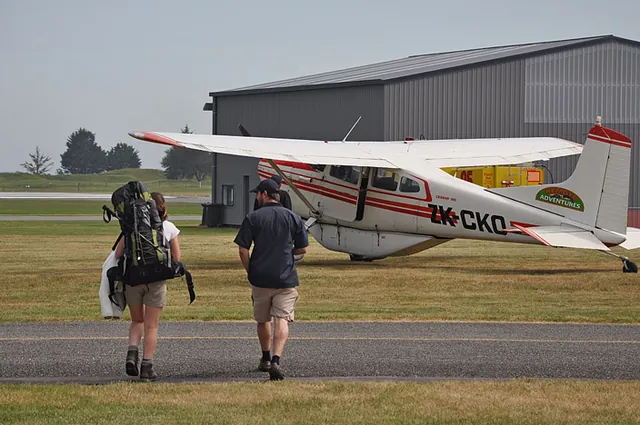 We meet Jim and James at the Nelson Aerodrome for our private charter flight to the trail head