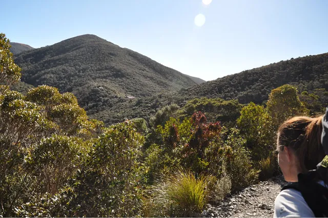 Perry Saddle Hut in sight after a long 5 hour walk uphill ... relief!