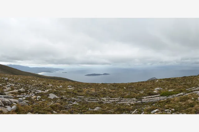 Panorama from the top of the Ironbound Range. We were lucky to have relatively clear conditions