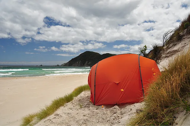 Rather than pitch in the suggested sheltered camp spot, we decided to setup on one of the dunes for the night