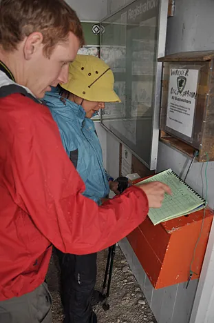 Signing the walker registration book to let the authorities know our intended route