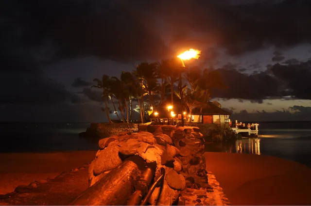 No, not an oil rig, but the fish restaurant perched out in the shallow waters