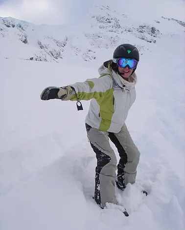 Gill was a bit concerned that she'd find the deep powder difficult to handle, but she was fine on the day