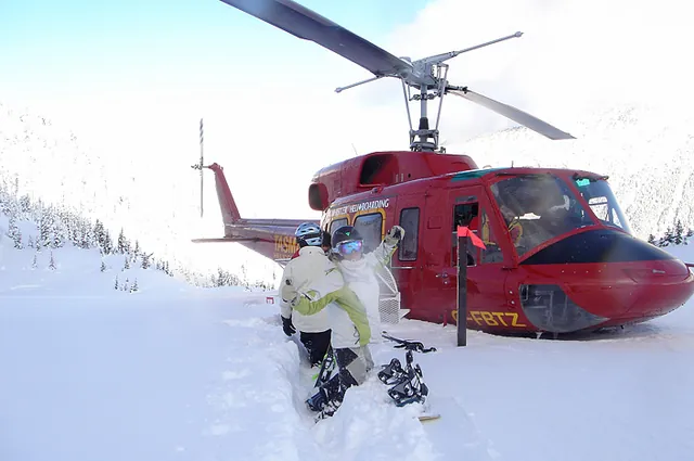 Helicopter belly deep at the landing site