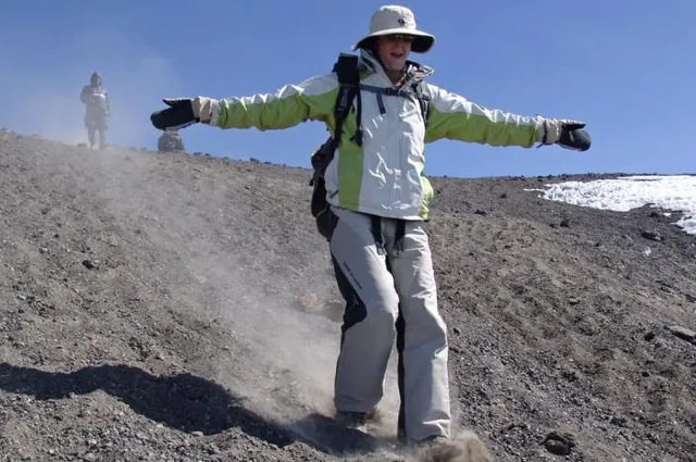 The only way is scree-running down now ... to a hot shower and cold beers!