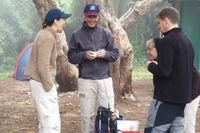 Alex cracking a boiled egg joke at first camp