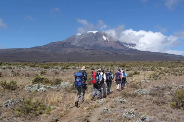 Kilimanjaro shows herself as we traverse the Shira plateau