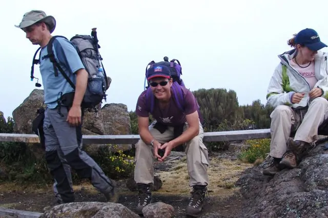We reach camp after a long day's trek ... Alex relaxes and drops an eggy one