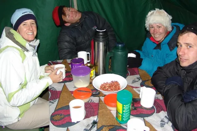 The end-of-day routine of tea and nibbles in the dining tent before supper