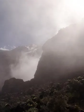 The cloud moves in part way up the climb
