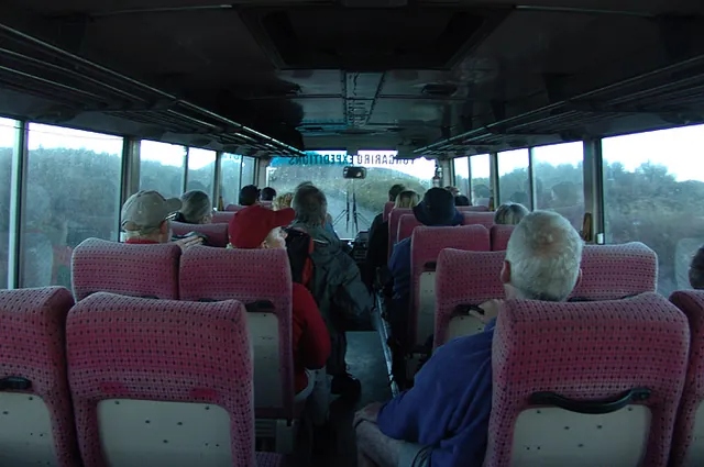 Taking the Tongariro Expeditions bus to the trail start