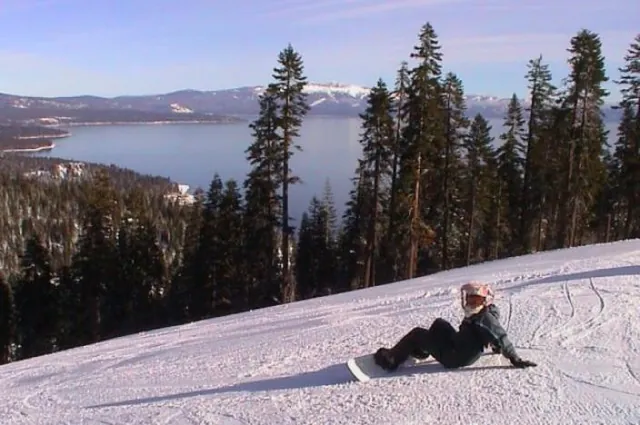 Gill admiring the stunning views of Lake Tahoe from Homewood's slopes