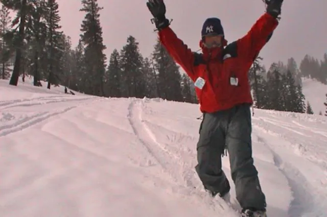 Tim and me enjoying the late afternoon ice topping on the moist powder