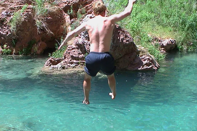 That's enough trekking for one day ... time for a dip!