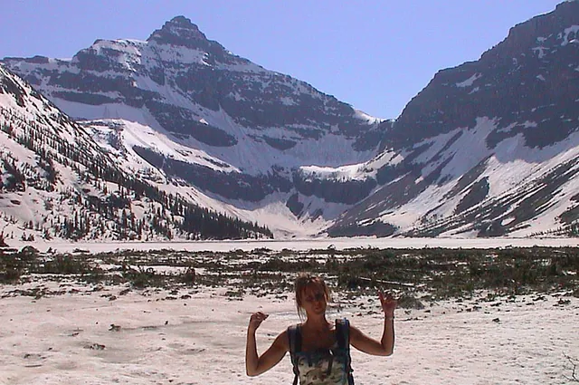 We reach our endpoint for the day; the frozen Upper Two Medicine Lake (in June?)