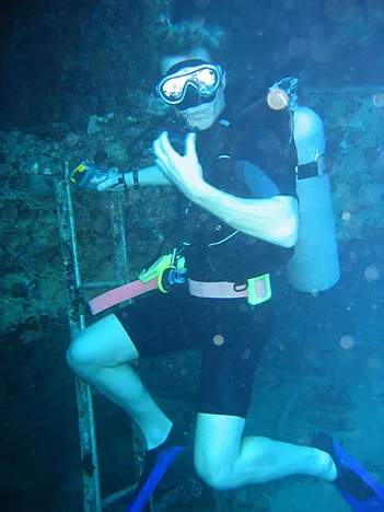 Having some fun on an old sunken ship