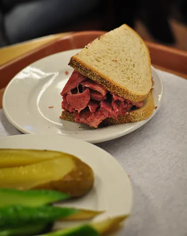 Half of the corned beef sandwich - succulent, tasty and purely awesome