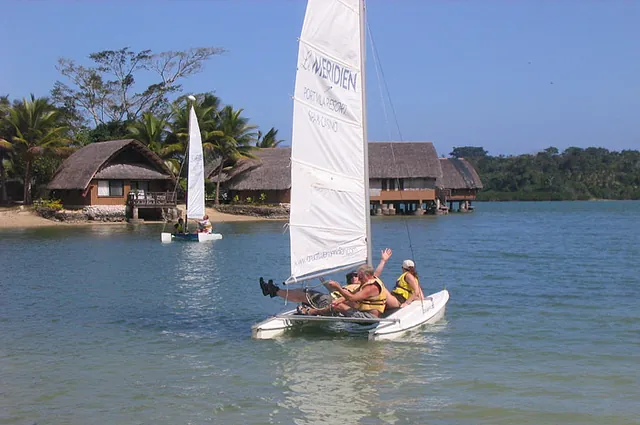 Next up, we head out on a mini-catamaran and see if we can remember any sailing skills