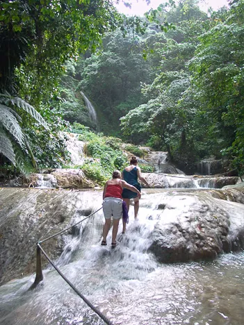 Ascending the waterway steps up to the main waterfalls