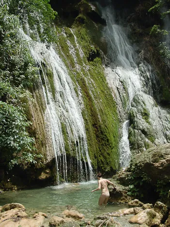 Gill takes a dip in the top pools to cool off - water temp OK
