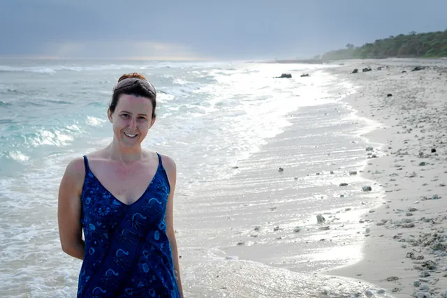 The solitary white sand beach is pristine