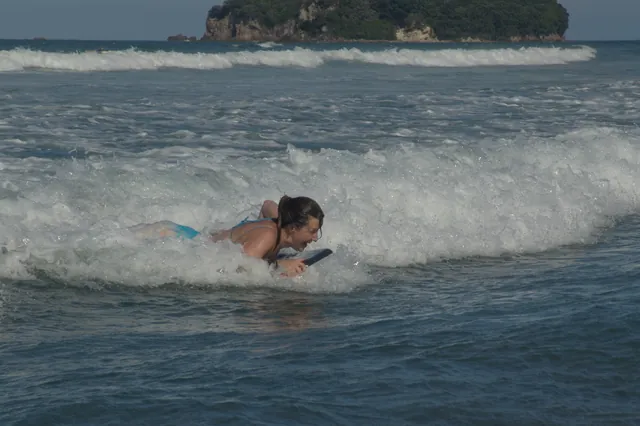 Gill loving the rolling surf to the beach