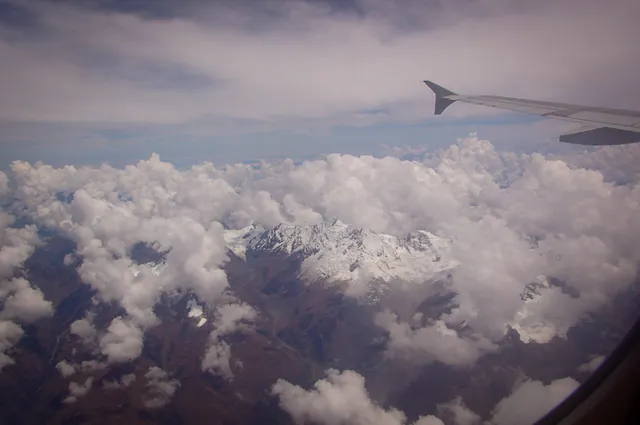 Flying over the rugged terrain that we would be trekking amongst in days to come