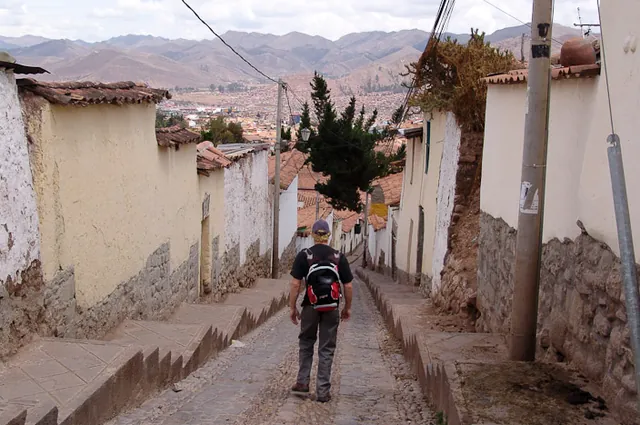 A typical narrow cobbled street in Cusco