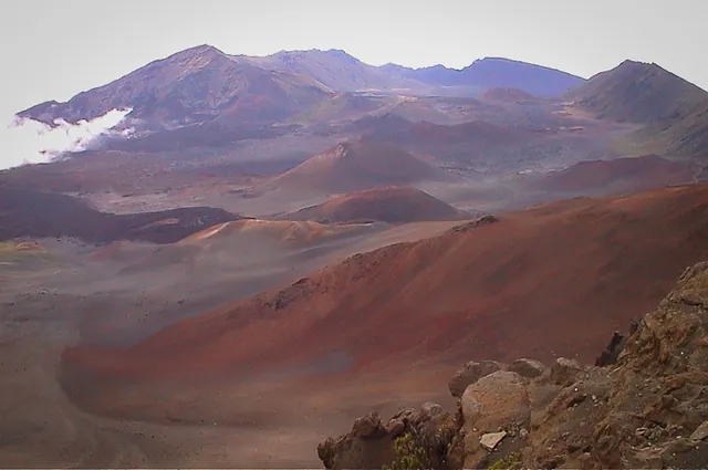 The huge Haleakala volcano crater and the start of our downhill bike ride