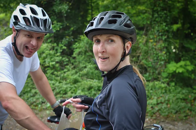 Nicola glad of the stops for treats. Neil looks like he's hungry!