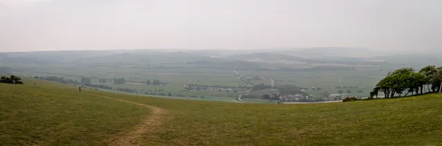 Hazy panorama view looking down to the River Ouse