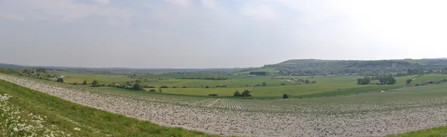The hazy panorama shot looking back at the downs we should have climbed / descended!