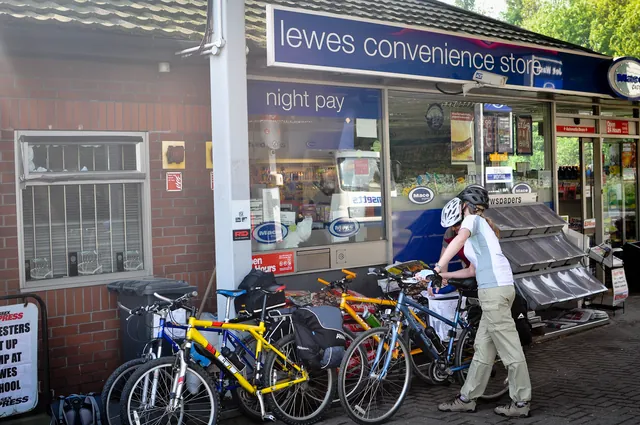 Stopping at the nearby petrol station to buy lunch provisions for the day