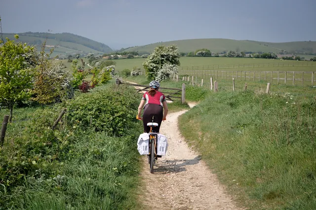 A fast section running down past Pyecombe Golf Club