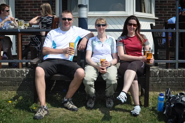 A very well deserved pint at the top of Devil's Dyke