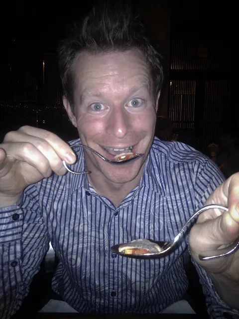 Darrell tucking into the rollmops