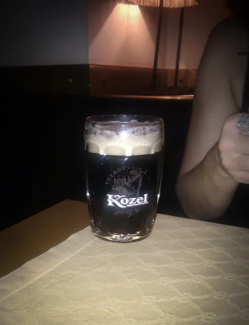 Enjoying a Kozel and a midnight steak meal after an absolutely gobsmacking classical concert