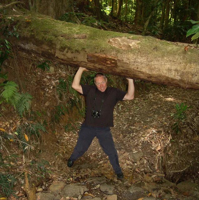 Strong Man Willie Grundy going for the tree-lifting gold medal