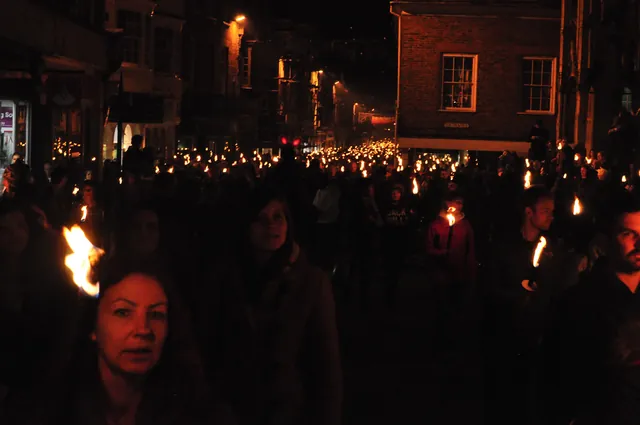 Looking back at the sea of flames walking up the high street