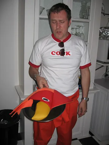 "Who's for pan fried chicken then?"