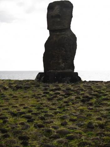 An early morning shot of a cranky-faced Moai